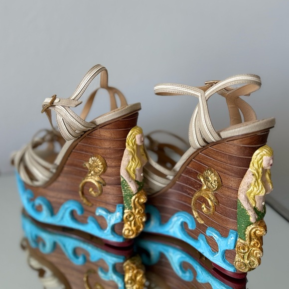 Charlotte Olympia Shoes - Charlotte Olympia Beige Canvas Maiden Voyage Mermaid Wedge Sandals $1,995 40